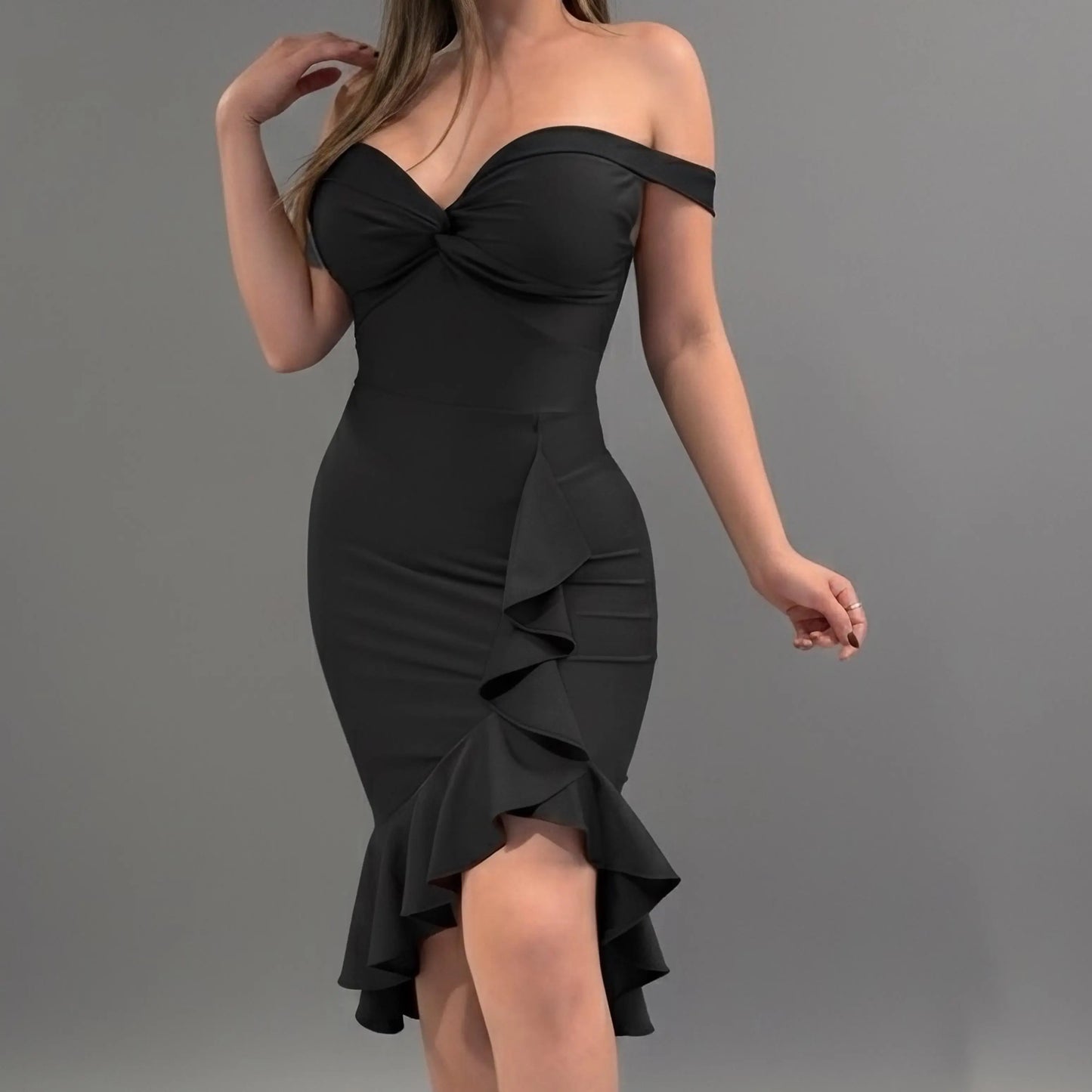 Skylar Off-The-Shoulder Dress with Front Ruffle Elegant Design for Versatile Occasions Chic Look