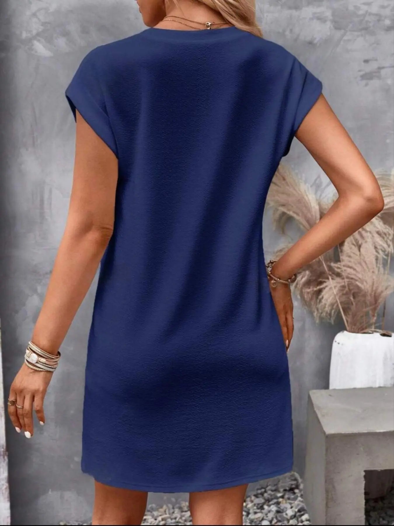 Women'S Plain round Neck Batwing Sleeve Tunic Dress, Elegant Cap Sleeve Short Dress for Summer, Ladies Clothes for Daily Wear, Casual Dresses