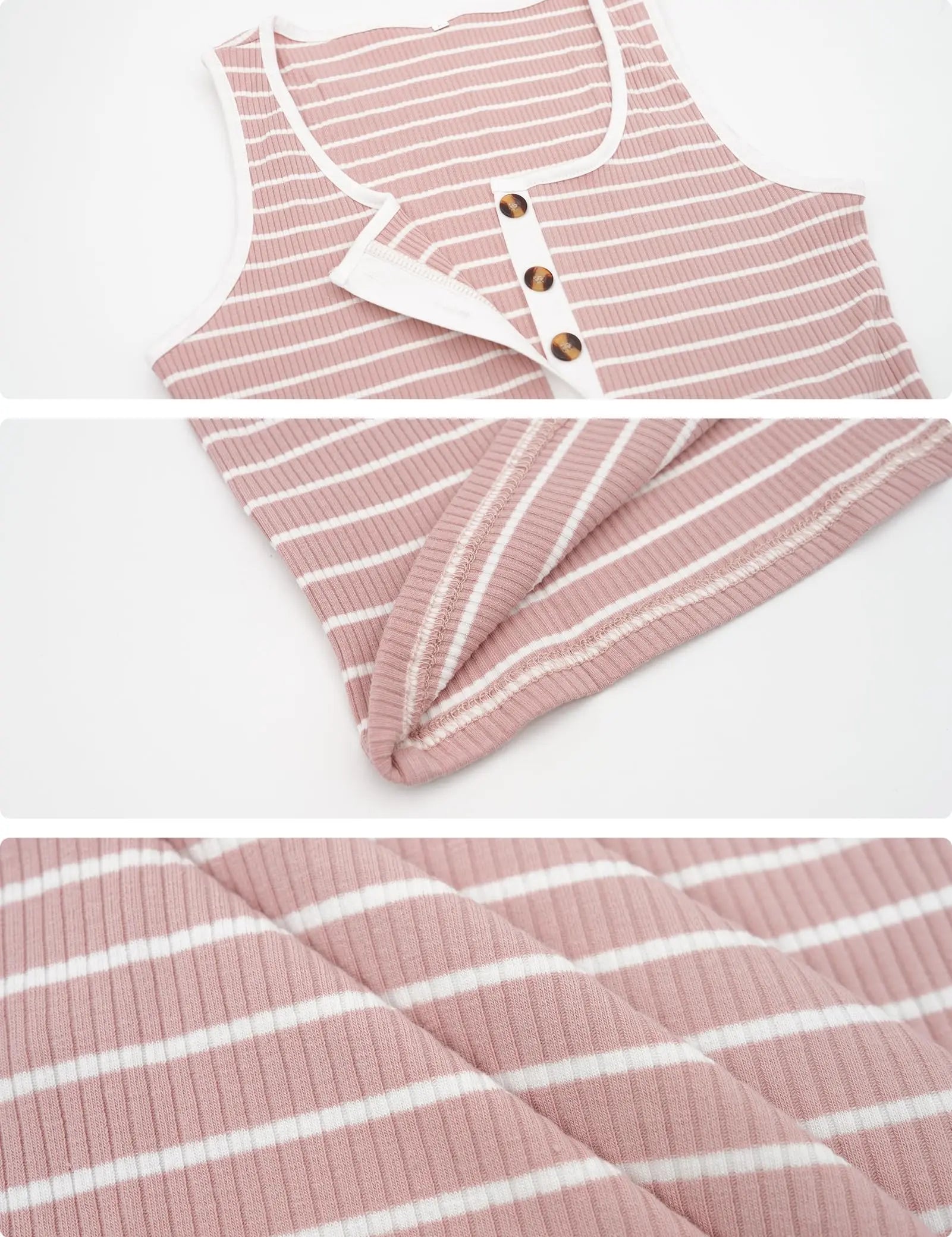 YORA Women'S Square Neck Sleeveless Striped Henley Button Tunic Dress - Classy, Fitted, Basic Casual Bodycon Mini with Pockets for Summer, Pink, Classy Casual Dresses, Fitted Casual Dresses