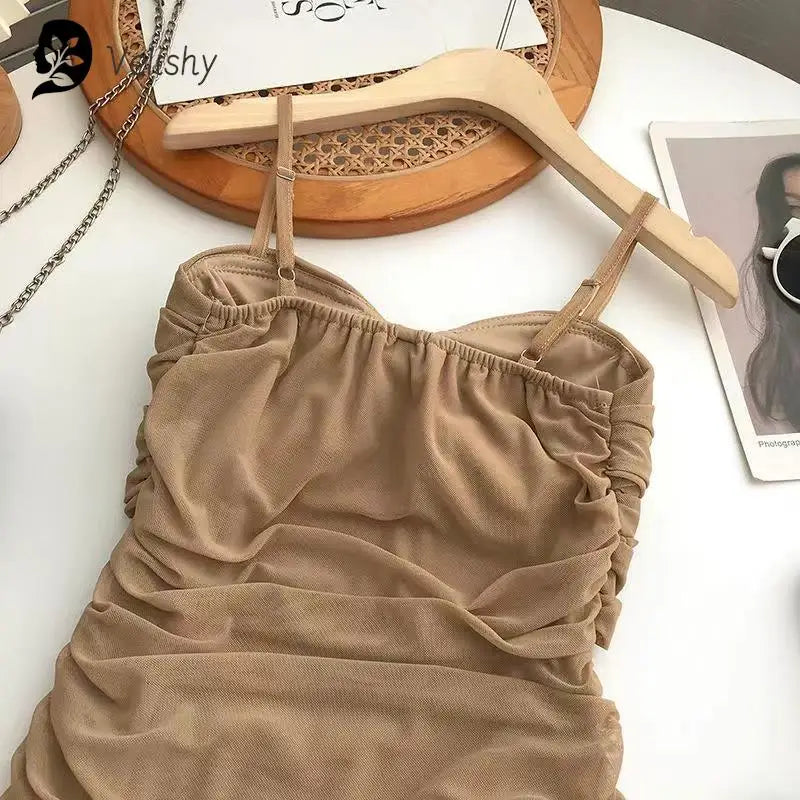 Dresses Women Sexy Club Shirring Design Summer Leisure Lady Mini Straps Dress