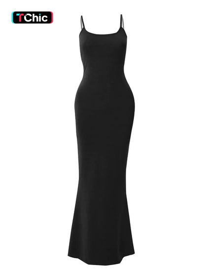 Women'S Plain Backless Bodycon Dress, Solid Spaghetti Strap Long Dress for Daily Outdoor Wear, Women'S Clothing for Summer