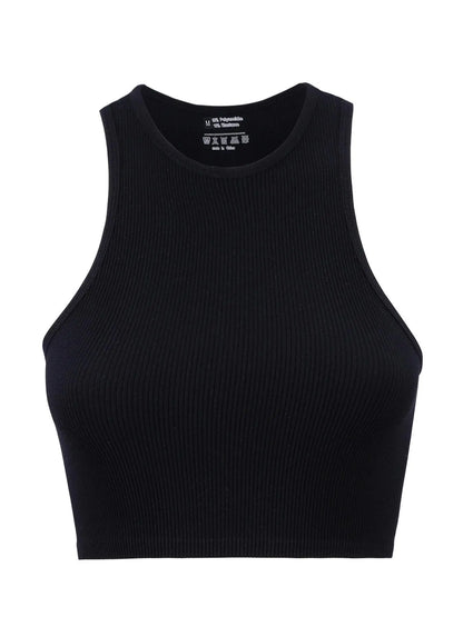Women'S Solid Ribbed Crop Sports Tank Top, Casual Sleeveless round Neck Top for Summer, Ladies Sportswear for Indoor Outdoor Wear, Womenswear, Muscle Tank Top, Athletic Tank Top, Active Tank Top, Cropped Top