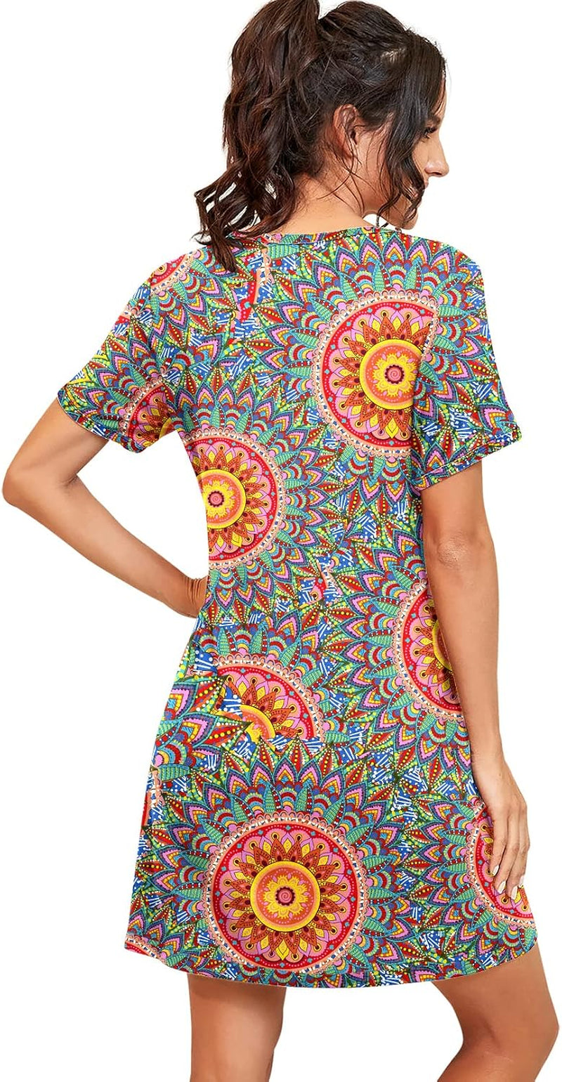 Nightgowns for Women Short Sleeve Night Gowns | Knee Length Nightgown,Pleated Sleep Shirts,Breathable and Stretchy Fabric,Soft Sleep Dress