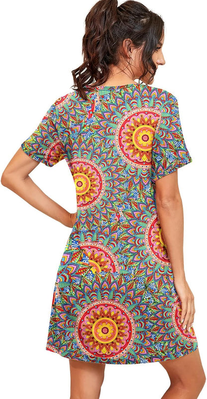 Nightgowns for Women Short Sleeve Night Gowns | Knee Length Nightgown,Pleated Sleep Shirts,Breathable and Stretchy Fabric,Soft Sleep Dress