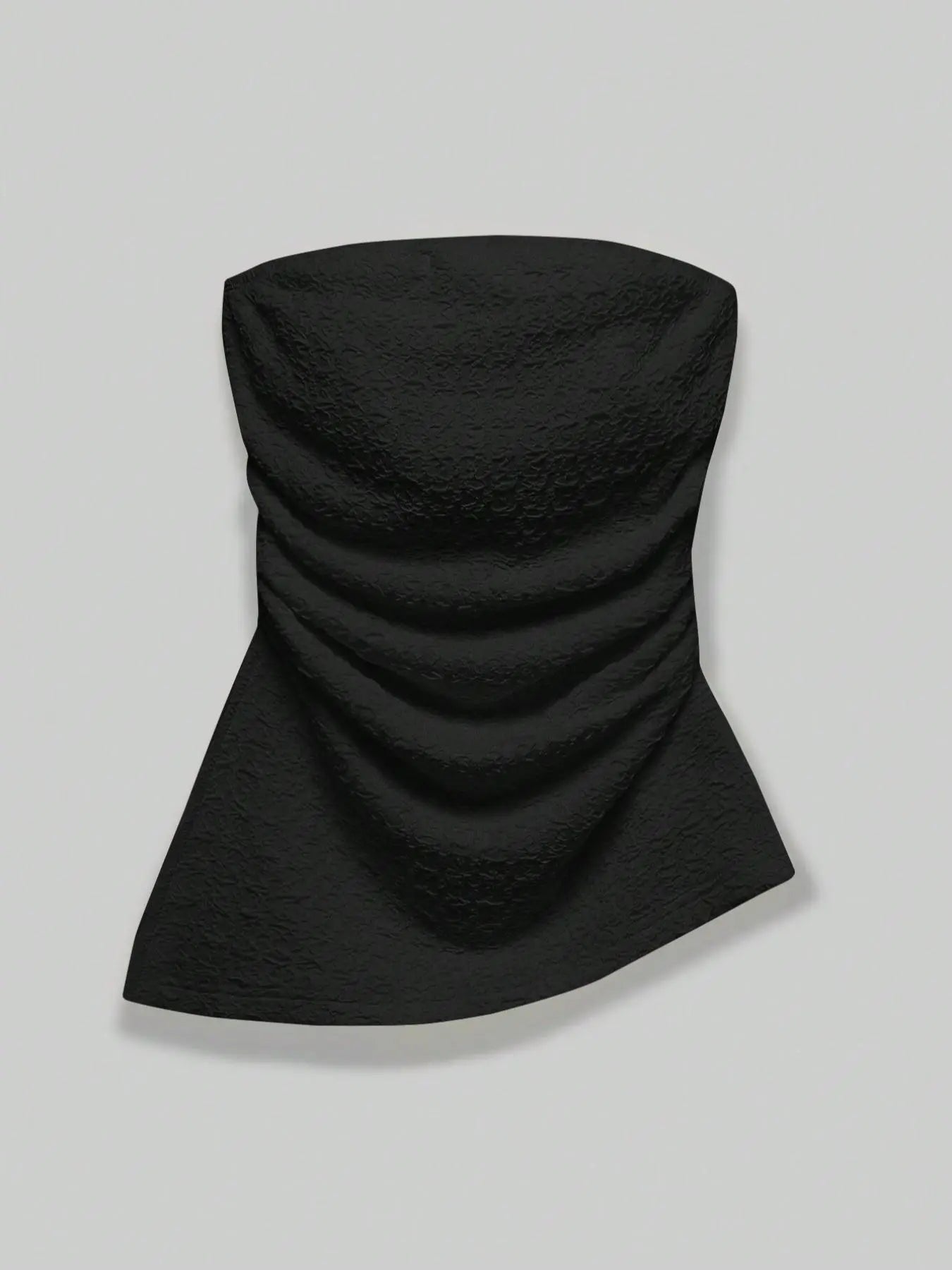 Women'S Slim Textured Ruched Asymmetrical Hem Tube Top, Casual Solid Strapless Top for Summer, Ladies Clothes for Daily Wear