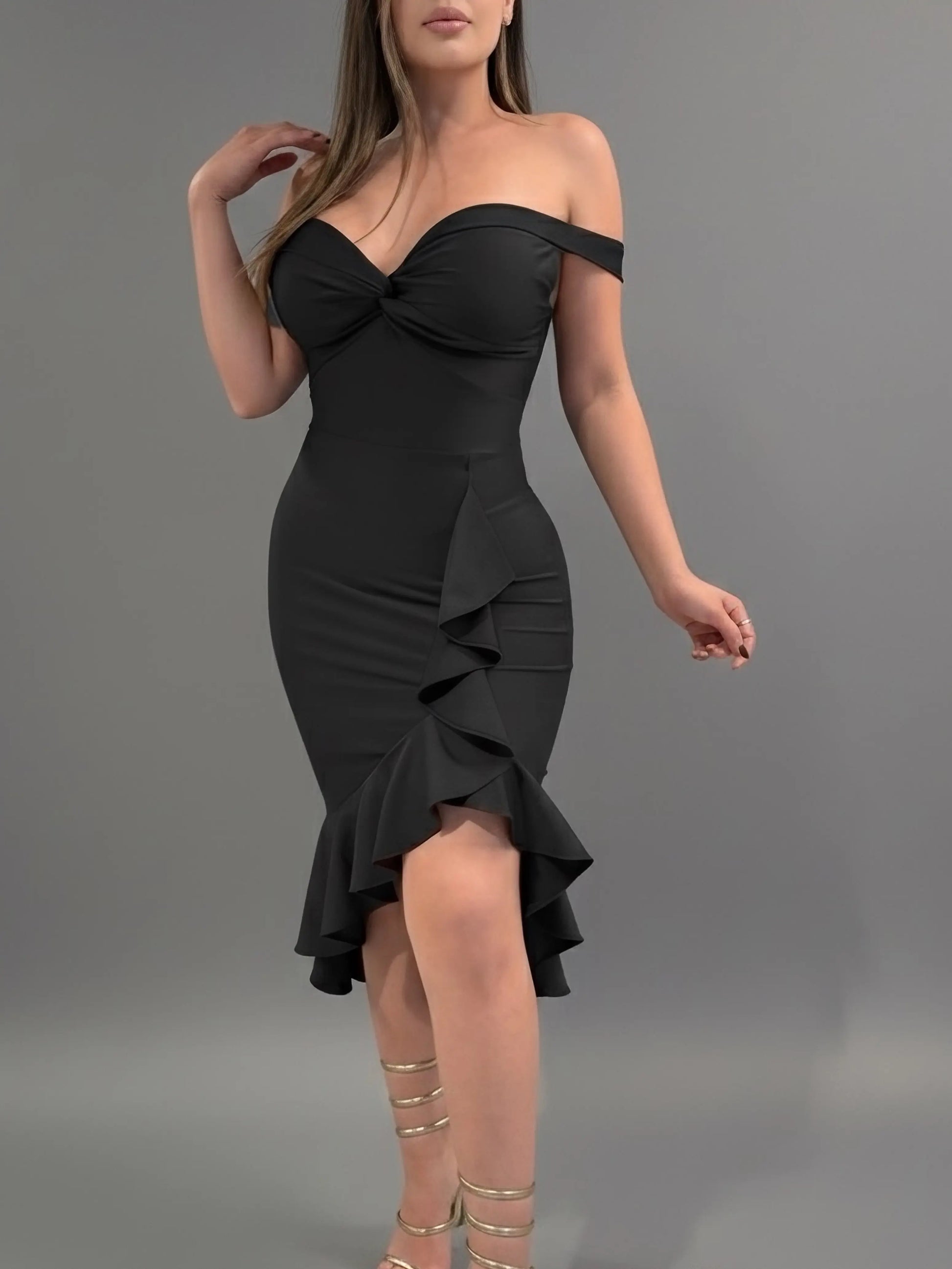 Skylar Off-The-Shoulder Dress with Front Ruffle Elegant Design for Versatile Occasions Chic Look