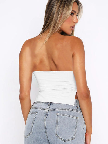 Women'S Plain Backless Split Hem Crop Tube Top, Casual Sleeveless Top, Summer 90S Clothes Women, Women'S Top for Beach Holiday, Summer Tops Y2K Valentine'S Day, Gift