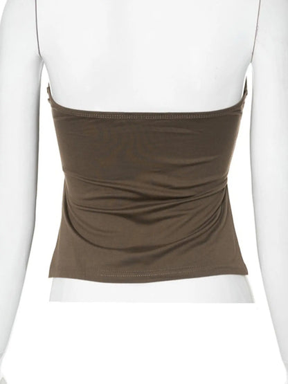 Women'S Plain Backless Split Hem Crop Tube Top, Casual Sleeveless Top, Summer 90S Clothes Women, Women'S Top for Beach Holiday, Summer Tops Y2K Valentine'S Day, Gift