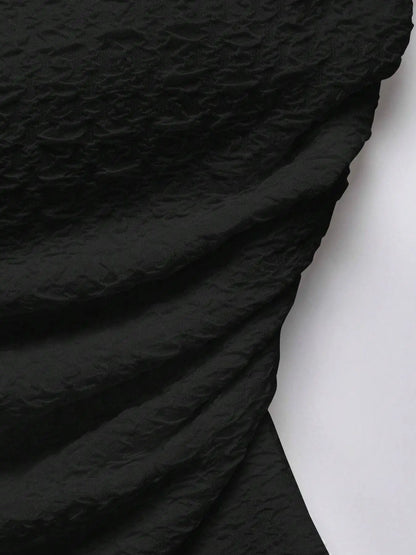 Women'S Slim Textured Ruched Asymmetrical Hem Tube Top, Casual Solid Strapless Top for Summer, Ladies Clothes for Daily Wear