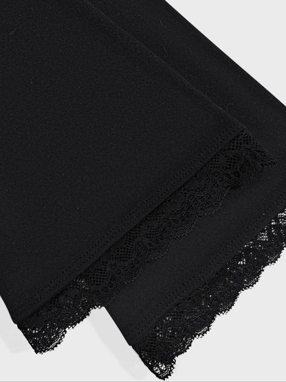Women'S Y2K Lace Trim Long Sleeve Square Neck Slim Fit Feminine Basic Party T-Shirt, Summer Casual Outdoor Short Top, Casual Classy Top, Street Style, Casual Chic Fitted, Casual Fashion Shirt, Womenswear