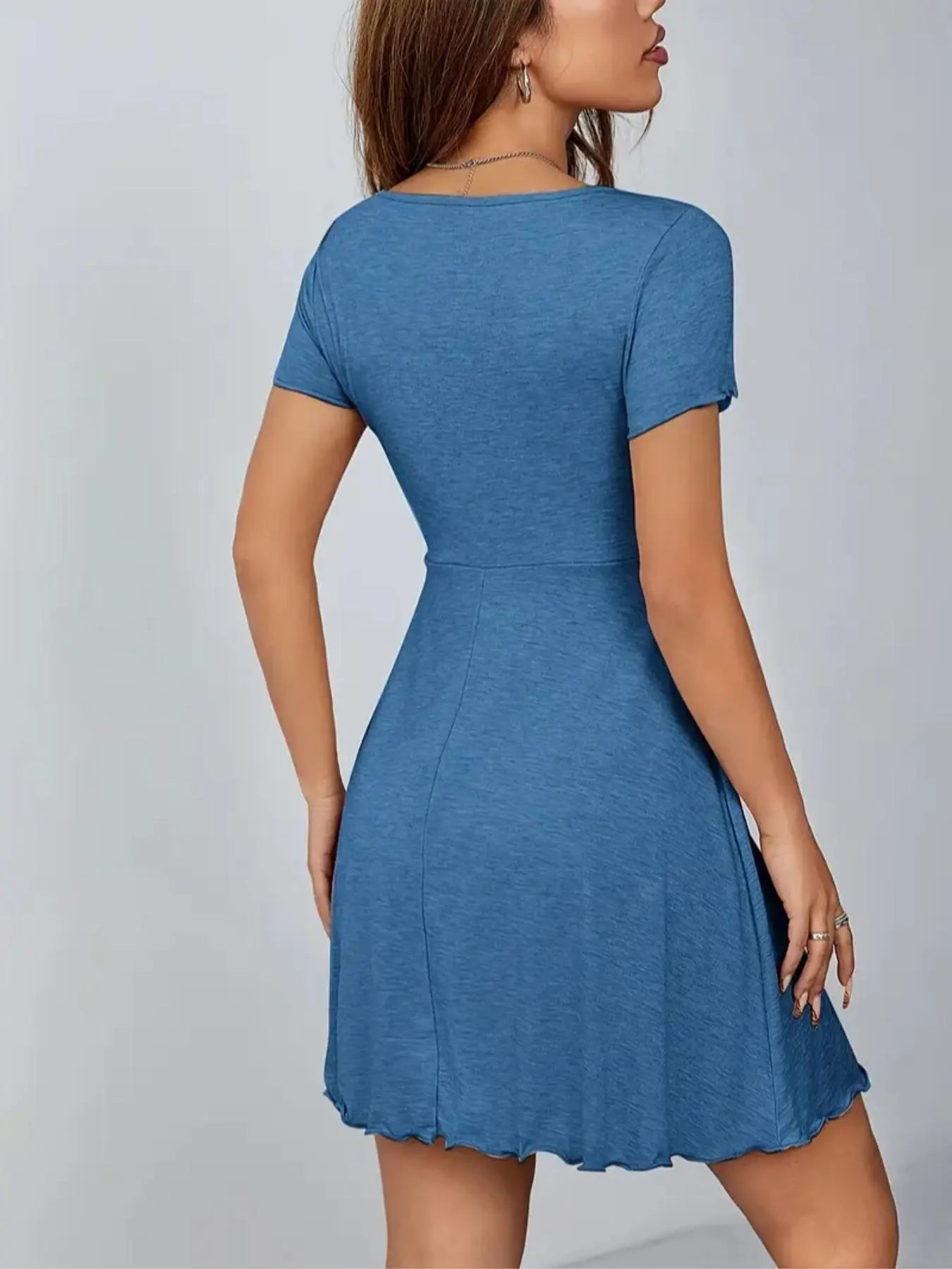 Women'S Solid Color V Neck Beach Dress, Casual Fashion Short Sleeve Dress for Summer, Women'S Clothing for Daily Wear