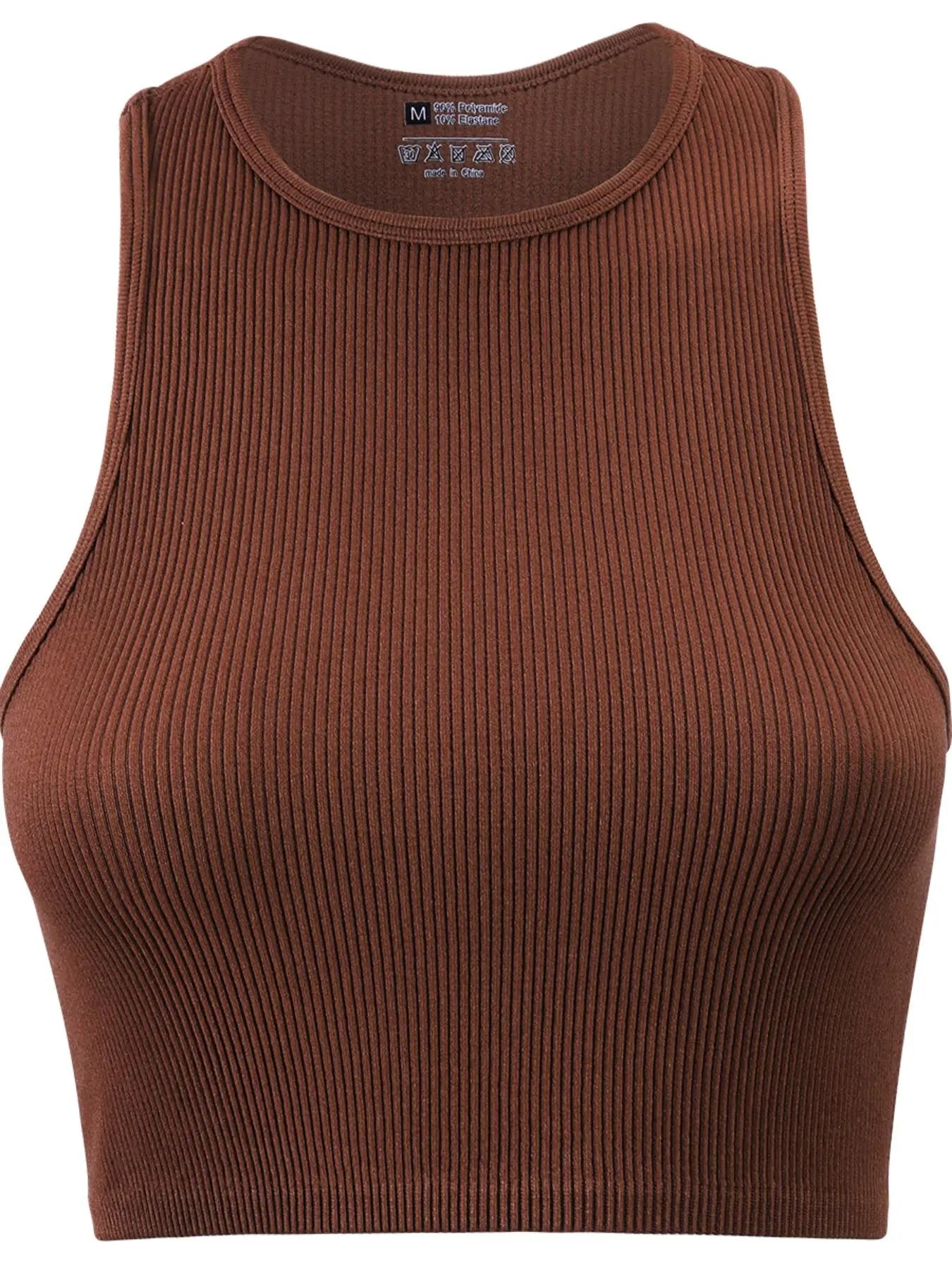 Women'S Solid Ribbed Crop Sports Tank Top, Casual Sleeveless round Neck Top for Summer, Ladies Sportswear for Indoor Outdoor Wear, Womenswear, Muscle Tank Top, Athletic Tank Top, Active Tank Top, Cropped Top