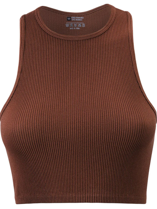 Women'S Solid Ribbed Crop Sports Tank Top, Casual Sleeveless round Neck Top for Summer, Ladies Sportswear for Indoor Outdoor Wear, Womenswear, Muscle Tank Top, Athletic Tank Top, Active Tank Top, Cropped Top