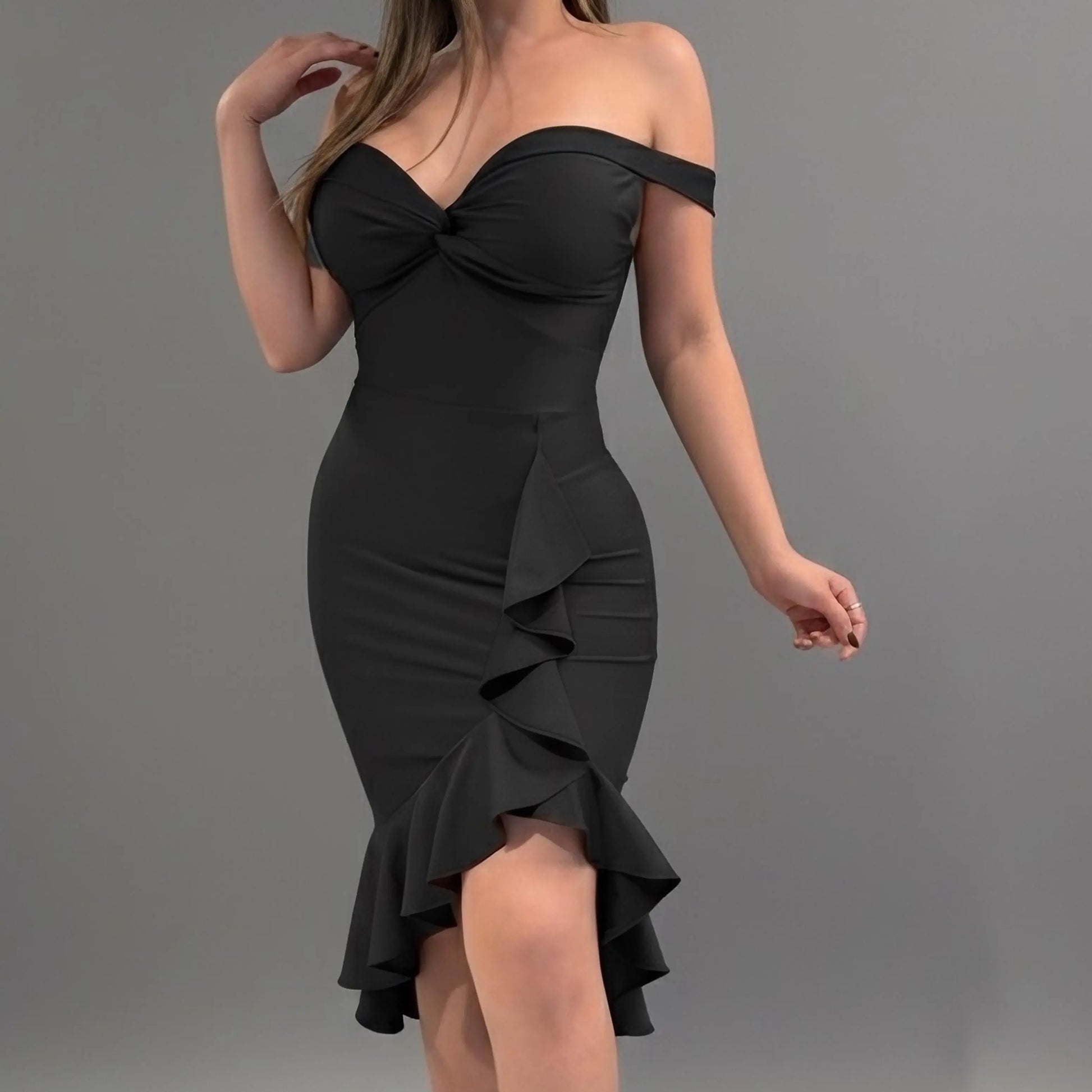Skylar Off-The-Shoulder Dress with Front Ruffle Elegant Design for Versatile Occasions Chic Look