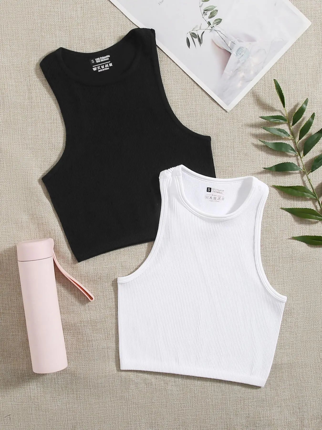 Women'S Solid Ribbed Crop Sports Tank Top, Casual Sleeveless round Neck Top for Summer, Ladies Sportswear for Indoor Outdoor Wear, Womenswear, Muscle Tank Top, Athletic Tank Top, Active Tank Top, Cropped Top
