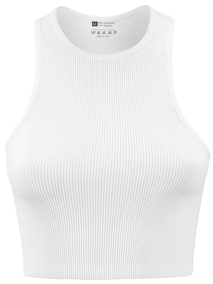 Women'S Solid Ribbed Crop Sports Tank Top, Casual Sleeveless round Neck Top for Summer, Ladies Sportswear for Indoor Outdoor Wear, Womenswear, Muscle Tank Top, Athletic Tank Top, Active Tank Top, Cropped Top