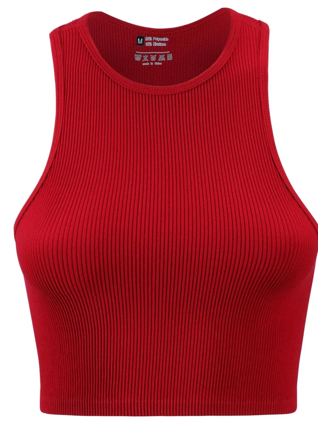 Women'S Solid Ribbed Crop Sports Tank Top, Casual Sleeveless round Neck Top for Summer, Ladies Sportswear for Indoor Outdoor Wear, Womenswear, Muscle Tank Top, Athletic Tank Top, Active Tank Top, Cropped Top