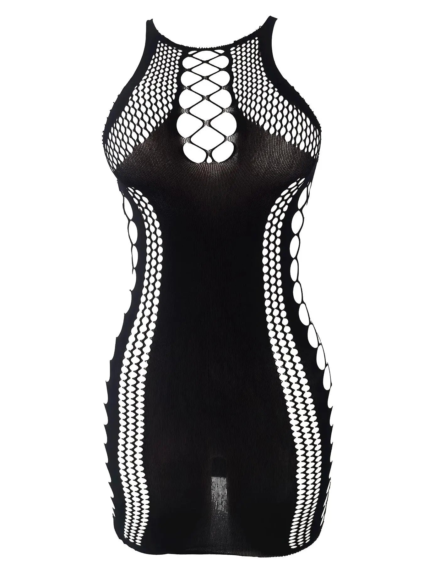 Women'S Plain Cut Out Hollow Out Cover up Dress, Casual Sleeveless round Neck Fishnet Swimsuit Cover up Dress for Summer, Ladies Beachwear for Vacation Holiday Beach Outdoor Wear, Summer Coverup, Clothing, Swimwear Cover Up, Beach Cover Ups