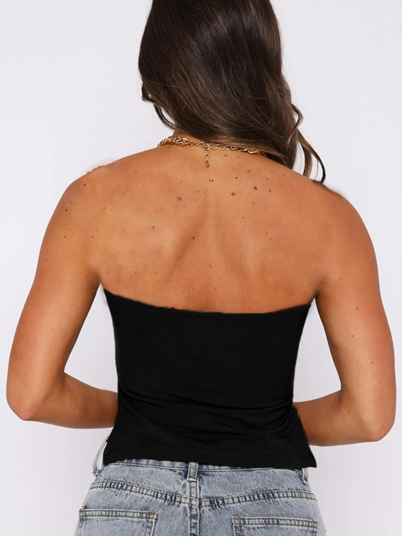 Women'S Plain Backless Split Hem Crop Tube Top, Casual Sleeveless Top, Summer 90S Clothes Women, Women'S Top for Beach Holiday, Summer Tops Y2K Valentine'S Day, Gift