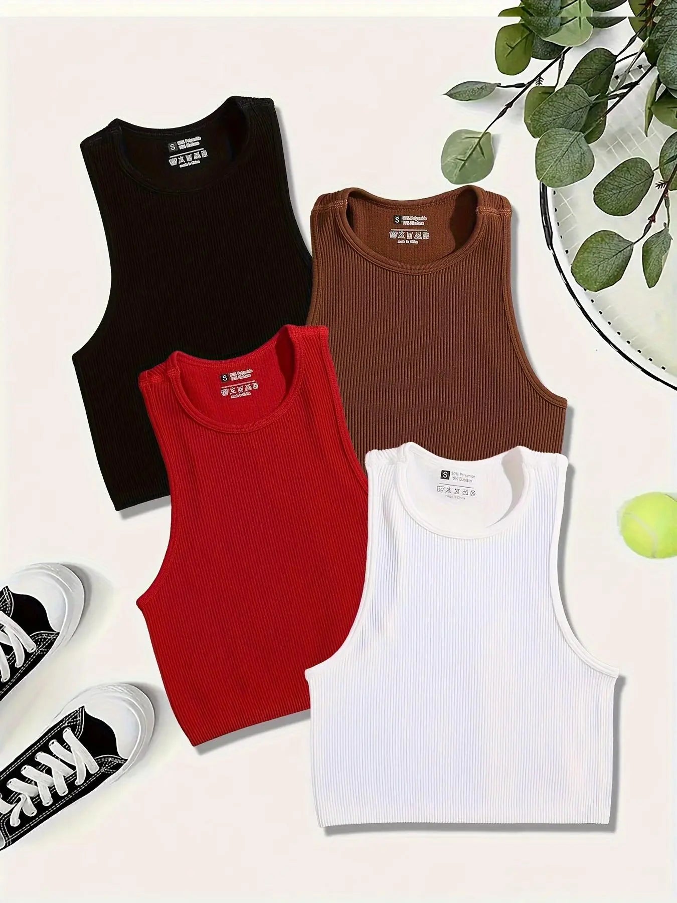 Women'S Solid Ribbed Crop Sports Tank Top, Casual Sleeveless round Neck Top for Summer, Ladies Sportswear for Indoor Outdoor Wear, Womenswear, Muscle Tank Top, Athletic Tank Top, Active Tank Top, Cropped Top